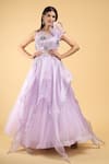 Buy_Samyukta Singhania_Purple Jimmy Choo Embroidery Sequin Round Neck Floral Gown _Online_at_Aza_Fashions