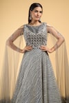 Shop_Samyukta Singhania_Grey Net Embroidery Crystal Boat Neck Stripe Gown _Online_at_Aza_Fashions