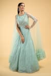 Shop_Samyukta Singhania_Blue Net Embroidery Crystal Boat Neck Gown _Online_at_Aza_Fashions