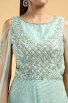 Buy_Samyukta Singhania_Blue Net Embroidery Crystal Boat Neck Gown 