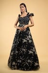 Buy_Samyukta Singhania_Black Net Embroidery Sequin Sweetheart Neck Work Gown _at_Aza_Fashions