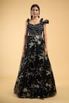 Samyukta Singhania_Black Net Embroidery Sequin Sweetheart Neck Work Gown _Online_at_Aza_Fashions