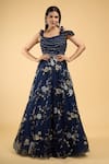 Buy_Samyukta Singhania_Blue Net Embroidery Sequin Sweetheart Neck Work Structured Gown _at_Aza_Fashions