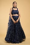 Buy_Samyukta Singhania_Blue Net Embroidery Sequin Sweetheart Neck Wave Lehenga Set _at_Aza_Fashions