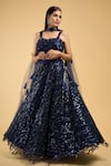 Samyukta Singhania_Blue Net Embroidery Sequin Sweetheart Neck Wave Lehenga Set _Online_at_Aza_Fashions