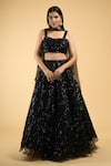 Buy_Samyukta Singhania_Black Net Embroidery Sequin Sweetheart Neck Wave Lehenga Set _at_Aza_Fashions