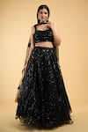 Buy_Samyukta Singhania_Black Net Embroidery Sequin Sweetheart Neck Wave Lehenga Set _Online_at_Aza_Fashions