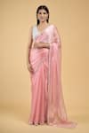 Buy_Samyukta Singhania_Pink Jimmy Choo Embroidery Mukaish Scallop Border Saree With Running Blouse _at_Aza_Fashions