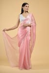 Samyukta Singhania_Pink Jimmy Choo Embroidery Mukaish Scallop Border Saree With Running Blouse _Online_at_Aza_Fashions