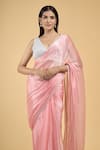 Shop_Samyukta Singhania_Pink Jimmy Choo Embroidery Mukaish Scallop Border Saree With Running Blouse _Online_at_Aza_Fashions