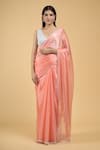 Buy_Samyukta Singhania_Peach Jimmy Choo Embroidery Mukaish Scallop Saree With Running Blouse _at_Aza_Fashions