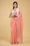 Samyukta Singhania_Peach Jimmy Choo Embroidery Mukaish Scallop Saree With Running Blouse _Online_at_Aza_Fashions