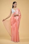 Buy_Samyukta Singhania_Peach Jimmy Choo Embroidery Mukaish Scallop Saree With Running Blouse _Online_at_Aza_Fashions