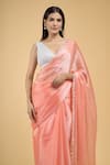 Samyukta Singhania_Peach Jimmy Choo Embroidery Mukaish Scallop Saree With Running Blouse _at_Aza_Fashions