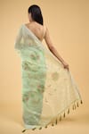 Shop_Samyukta Singhania_Green Linen Blend Hand Painted Bloom Saree With Running Blouse _at_Aza_Fashions