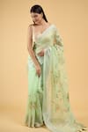 Buy_Samyukta Singhania_Green Linen Blend Hand Painted Bloom Saree With Running Blouse _Online_at_Aza_Fashions