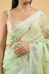 Samyukta Singhania_Green Linen Blend Hand Painted Bloom Saree With Running Blouse _at_Aza_Fashions