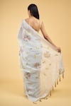 Shop_Samyukta Singhania_Grey Linen Blend Hand Painted Bloom Garden Saree With Running Blouse _at_Aza_Fashions