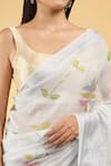 Samyukta Singhania_Grey Linen Blend Hand Painted Bloom Garden Saree With Running Blouse _at_Aza_Fashions