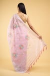 Shop_Samyukta Singhania_Pink Linen Blend Hand Painted Bloom Tassel Bordered Saree With Running Blouse _at_Aza_Fashions