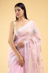 Shop_Samyukta Singhania_Pink Linen Blend Hand Painted Bloom Tassel Bordered Saree With Running Blouse _Online_at_Aza_Fashions