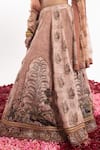 Buy_Samant Chauhan_Peach Cotton Silk Print Floral V Neck Grazing Peacock Bridal Lehenga Set _Online_at_Aza_Fashions