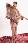 Buy_Samant Chauhan_Peach Cotton Silk Print Floral Stand Embroidered Yoke Kaftan With Dhoti Pant_at_Aza_Fashions