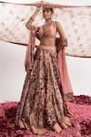 Buy_Samant Chauhan_Peach Cotton Silk Print Floral Bloom V Neck Lehenga Set_at_Aza_Fashions