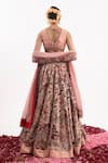 Shop_Samant Chauhan_Peach Cotton Silk Print Floral Bloom V Neck Lehenga Set_at_Aza_Fashions