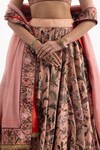 Samant Chauhan_Peach Cotton Silk Print Floral Bloom V Neck Lehenga Set_at_Aza_Fashions