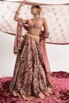 Buy_Samant Chauhan_Peach Cotton Silk Print Floral Bloom V Neck Lehenga Set