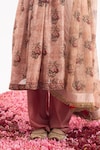 Samant Chauhan_Peach Cotton Silk Print Floral Notched Neck Bloom Anarkali Pant Set_Online_at_Aza_Fashions