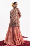 Buy_Samant Chauhan_Peach Cotton Silk Print Floral Straight Neck Kurta With Skirt _at_Aza_Fashions