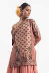 Samant Chauhan_Peach Cotton Silk Print Floral Straight Neck Kurta With Skirt _Online_at_Aza_Fashions