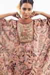 Samant Chauhan_Peach Cotton Silk Print Floral Blossom Cowl Neck Kaftan With Pant_at_Aza_Fashions