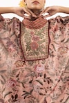 Buy_Samant Chauhan_Peach Cotton Silk Print Floral Blossom Cowl Neck Kaftan With Pant