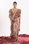 Buy_Samant Chauhan_Peach Cotton Silk Print Floral Blossom V Neck Saree With Blouse_at_Aza_Fashions
