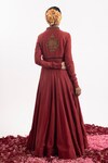 Shop_Samant Chauhan_Wine Cotton Silk Placement Embroidery Sequin Collared Neck Anarkali_at_Aza_Fashions