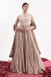 Buy_Samant Chauhan_Beige Cotton Silk Printed Dupatta Floral Stand Collar Pleated Anarkali With _at_Aza_Fashions