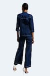 Vidhi Wadhwani_Blue Modal Denim Applique Embroidered Coral Adora Cropped Jacket And Pant Set _at_Aza_Fashions