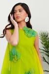 Buy_Vidhi Wadhwani_Green Silk Organza Applique Hand Embroidered Coral Round Amia Dress _Online_at_Aza_Fashions