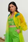 Vidhi Wadhwani_Green Silk Organza Applique Embroidered Coral Jacket Band Anis Pant Set _at_Aza_Fashions