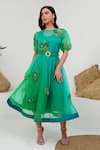 Buy_Vidhi Wadhwani_Green Silk Organza Applique Embroidered Coral Round Anisa Dress _at_Aza_Fashions