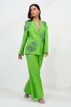 Buy_Vidhi Wadhwani_Green Twill Cotton Applique Embroidered Coral Lapel Arfia Blazer And Pant Set _at_Aza_Fashions