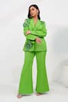 Buy_Vidhi Wadhwani_Green Twill Cotton Applique Embroidered Coral Lapel Arfia Blazer And Pant Set _Online_at_Aza_Fashions