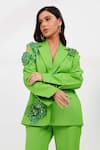 Shop_Vidhi Wadhwani_Green Twill Cotton Applique Embroidered Coral Lapel Arfia Blazer And Pant Set _Online_at_Aza_Fashions