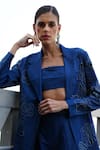 Buy_Vidhi Wadhwani_Blue Modal Denim Embroidered Floral Cutwork Lapel Collar Arvy Trench Jacket _Online_at_Aza_Fashions