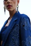 Shop_Vidhi Wadhwani_Blue Modal Denim Embroidered Floral Cutwork Lapel Collar Arvy Trench Jacket _Online_at_Aza_Fashions