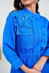 Vidhi Wadhwani_Blue Twill Cotton Applique Embroidered Coral Dora Cropped Jacket And Shorts Set _Online_at_Aza_Fashions