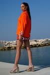 Shop_Vidhi Wadhwani_Orange Twill Cotton Metallic Textured Shirt Collar Doria Skirt Set_Online_at_Aza_Fashions